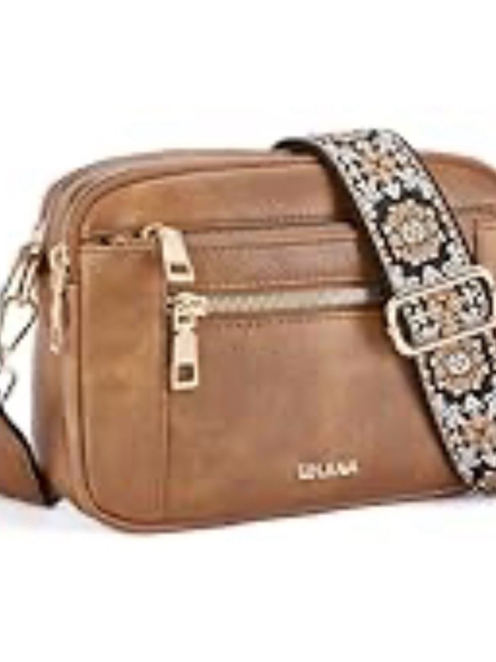 Driftwood Tan Leather-Look Crossbody with Decorative Strap